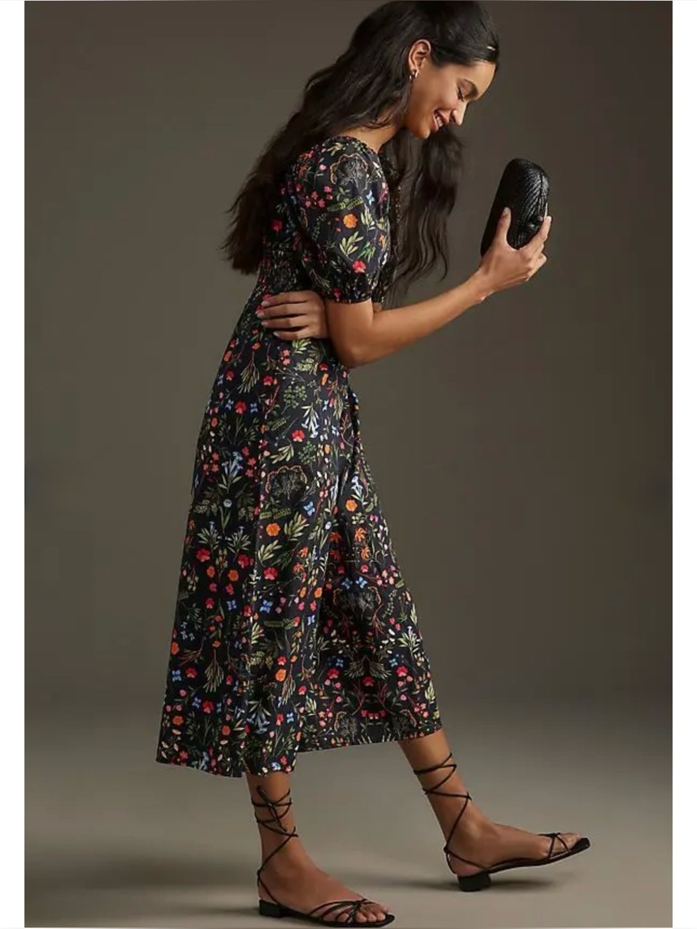 HUTCH | Anthropologie Puff-Sleeve Wide Leg Jumpsuit in Black Floral, Size Small - Picture 14 of 16